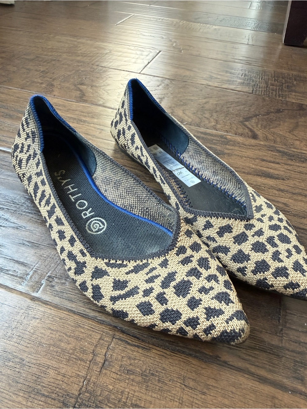 Rothy's Leopard Print Pointed-Toe Flats in Tan and Black